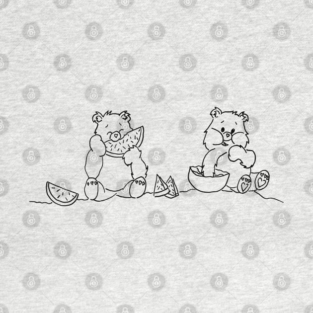 Care Bears Eating Watermelon Line Art by Maries Papier Bleu